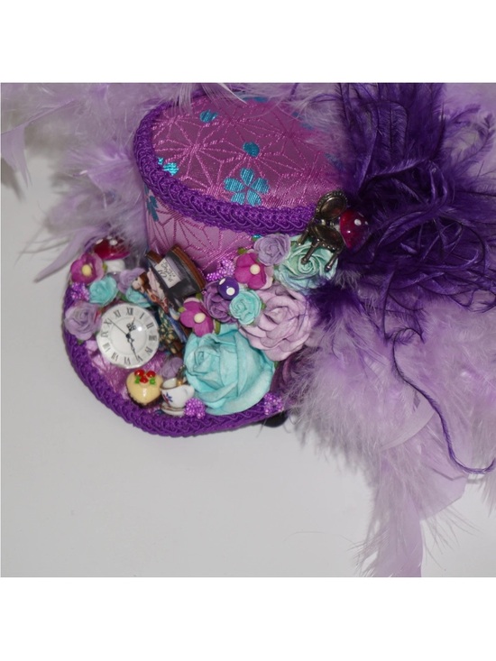 Alice in Wonderland Micro Mad Hatter Hat Tea Party Fascinator Feather Maximalist main image 7
